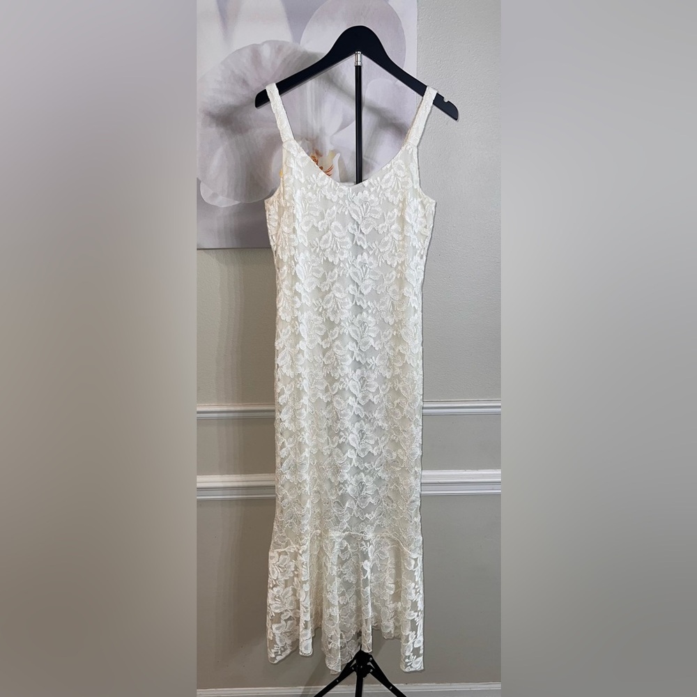 BEAUTIFUL Spencer Alexis Chic Cream Floral Lace Maxi Cocktail Dress! Size M.